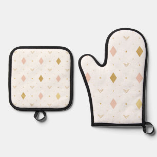 Blush Pink Gold Geometric Pattern Oven Mitt & Pot Holder Set