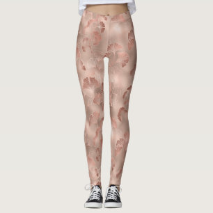 Blush Pink Gold Ginkgo Leaves Elegant Botanical 1 Leggings