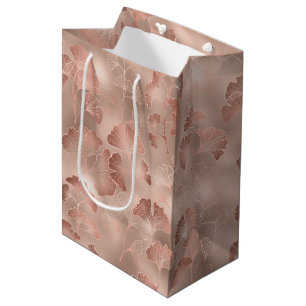 Blush Pink Gold Ginkgo Leaves Elegant Botanical 1 Medium Gift Bag