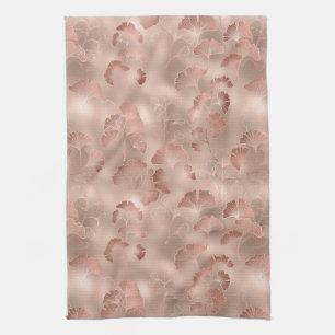 Blush Pink Gold Ginkgo Leaves Elegant Botanical 1 Tea Towel