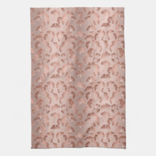 Blush Pink Gold Ginkgo Leaves Elegant Botanical 2 Tea Towel