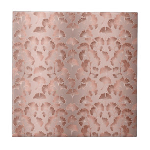 Blush Pink Gold Ginkgo Leaves Elegant Botanical 2 Tile