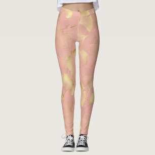 Blush Pink Gold Ginkgo Leaves Elegant Botanical 3 Leggings