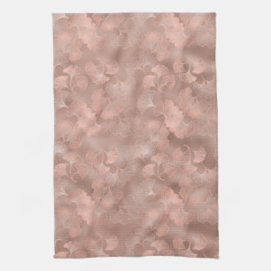Blush Pink Gold Ginkgo Leaves Elegant Botanical 4 Tea Towel