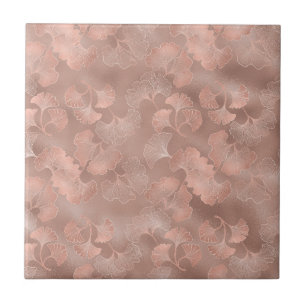 Blush Pink Gold Ginkgo Leaves Elegant Botanical 4 Tile
