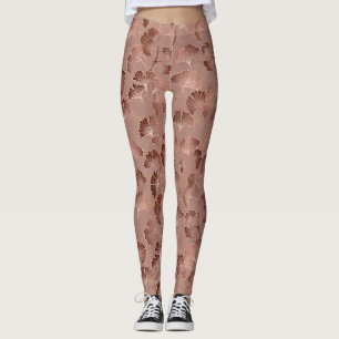 Blush Pink Gold Ginkgo Leaves Elegant Botanical 5 Leggings