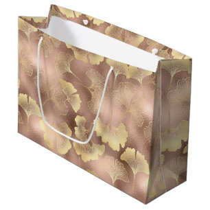 Blush Pink Gold Ginkgo Leaves Elegant Botanical 6 Large Gift Bag