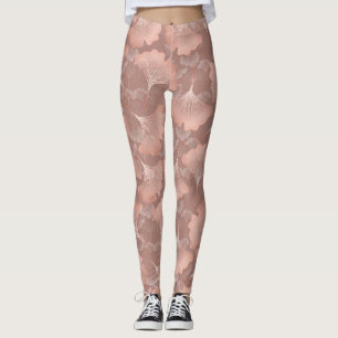 Blush Pink Gold Ginkgo Leaves Elegant Botanical 7 Leggings