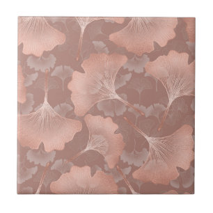 Blush Pink Gold Ginkgo Leaves Elegant Botanical 7 Tile