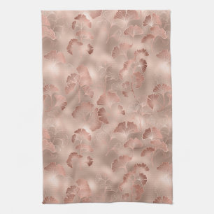 Blush Pink Gold Ginkgo Leaves Elegant Botanical Tea Towel