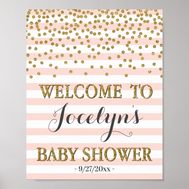 Blush Pink Gold Girl Baby Shower Welcome Sign (Front)