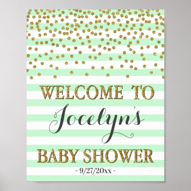 Blush Pink Gold Girl Baby Shower Welcome Sign (Front)