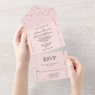 Blush Pink Gold Glam Confetti Wedding All In One Invitation