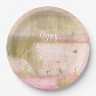 Blush Pink Gold Glam Watercolor Hello Beautiful Paper Plate
