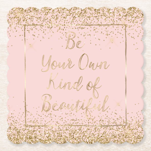 Blush Pink Gold Glitter Beautiful Quote Paper Coaster (Front)