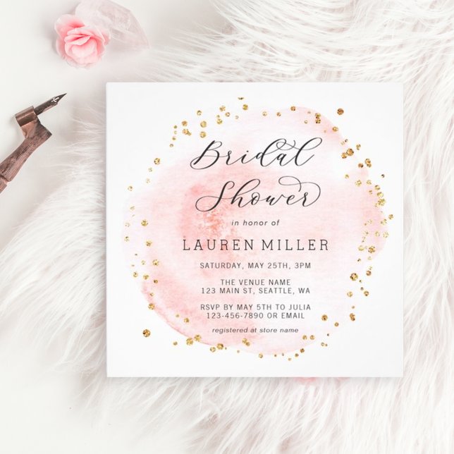Blush Pink Gold Glitter Bridal Shower Square Invitation (Creator Uploaded)