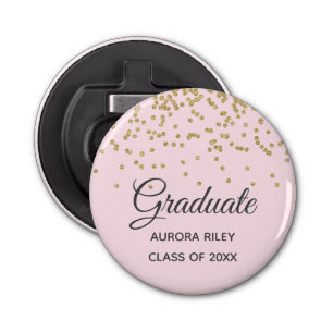 Blush Pink Gold Glitter Confetti Graduation Favour Bottle Opener