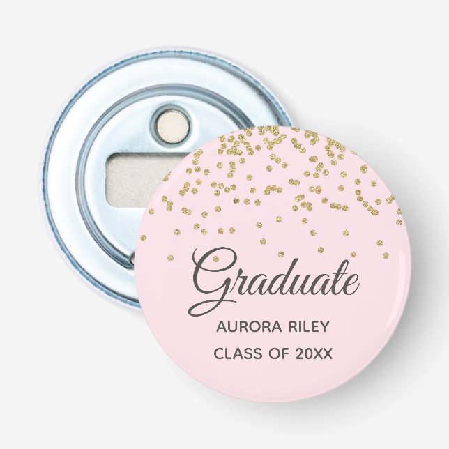 Blush Pink Gold Glitter Confetti Graduation Favour Bottle Opener (Front)