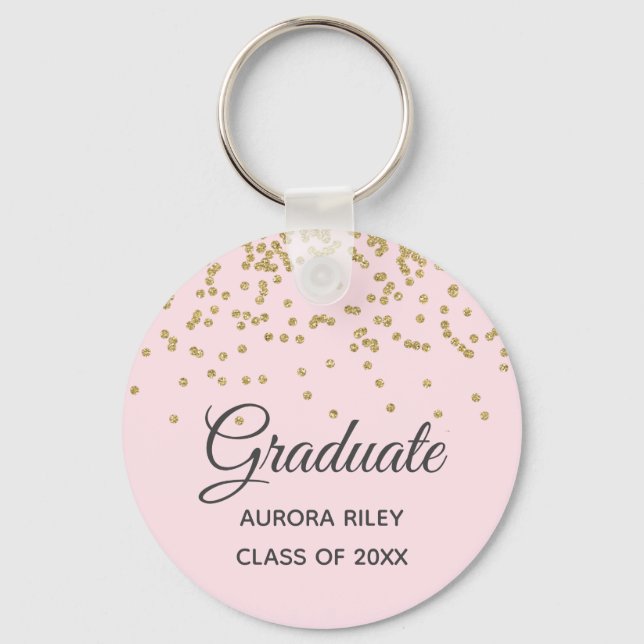 Blush Pink Gold Glitter Confetti Graduation Favour Key Ring (Front)