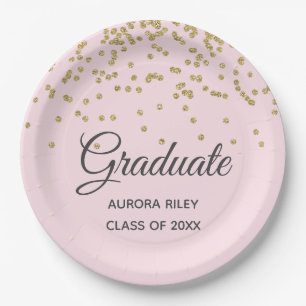 Blush Pink Gold Glitter Confetti Graduation Favour Paper Plate