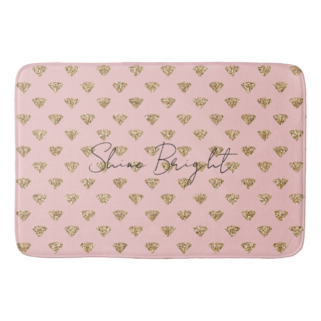 Blush Pink Gold Glitter Diamonds        Bath Mat (Front)