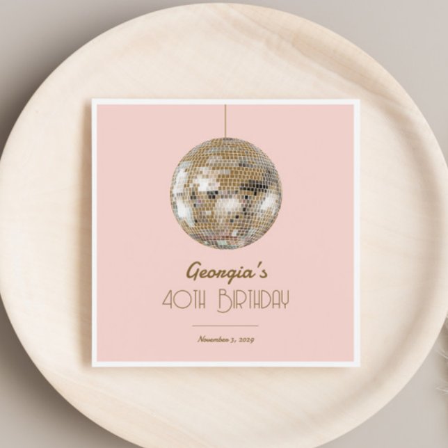 Blush Pink Gold Glitter Disco Ball Birthday Napkin (Creator Uploaded)