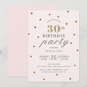 Blush Pink & Gold Glitter Dots Birthday Invitation