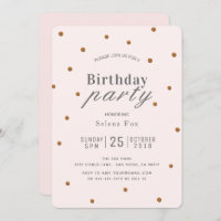 Blush Pink & Gold Glitter Dots Birthday Invitation