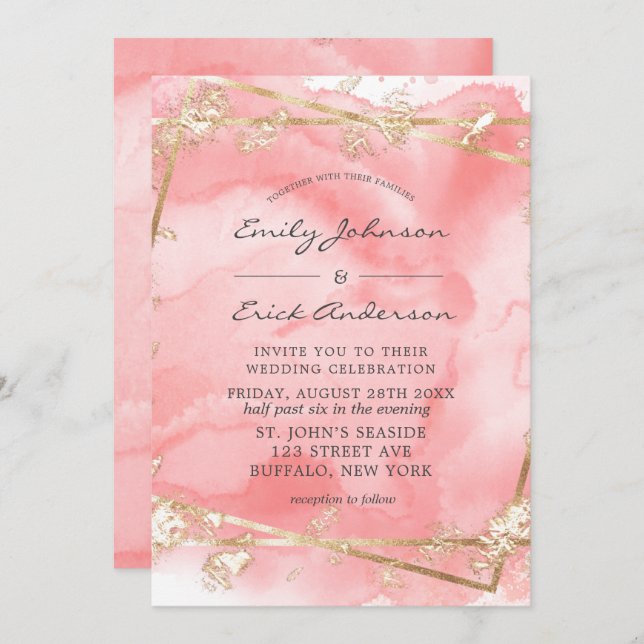 Blush Pink Gold Glitter Fairytale Wedding Invitation (Front/Back)