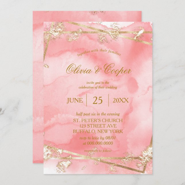 Blush Pink Gold Glitter Fairytale Wedding Invitation (Front/Back)