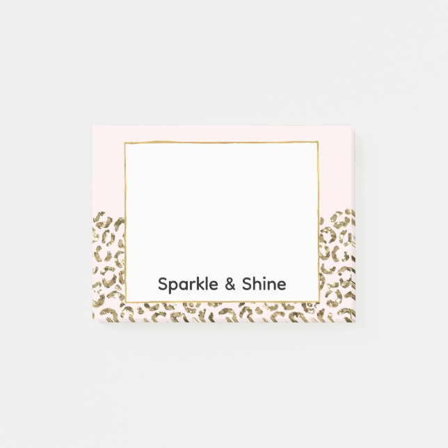 Blush Pink Gold Glitter Leopard Post-it Notes (Front)