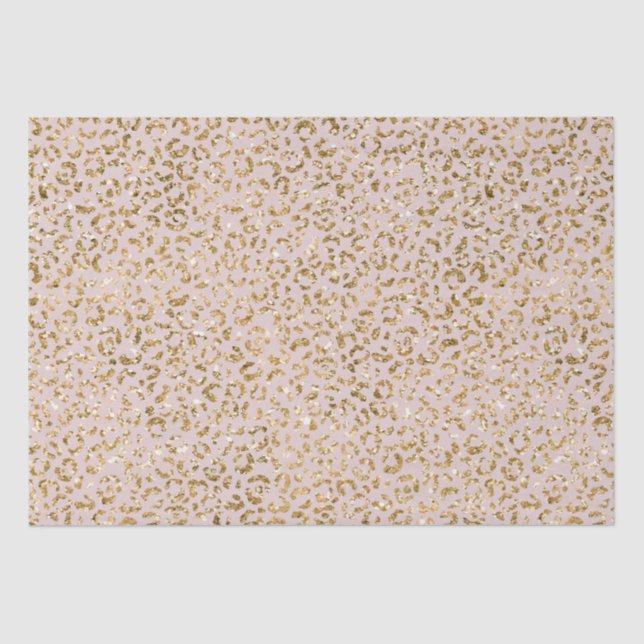 Blush Pink Gold Glitter Leopard Print Tissue Paper (Front)