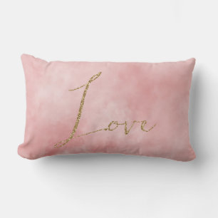 Blush Pink Gold Glitter Love Lumbar Cushion