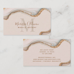 Blush Pink Gold Glitter Marble Agate Notary Business Card