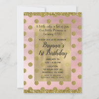 Blush Pink & Gold Glitter Polka Dots 1st Birthday