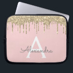 Blush Pink Gold Glitter Sparkle Monogram Laptop Sleeve<br><div class="desc">Blush Pink and Gold Faux Dripping Modern and Elegant Girly Glitter and Sparkle Elegant Monogram Case. This case can be customised to include your initial and first name.</div>