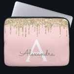 Blush Pink Gold Glitter Sparkle Monogram Laptop Sleeve<br><div class="desc">Blush Pink and Gold Faux Dripping Modern and Elegant Girly Glitter and Sparkle Elegant Monogram Case. This case can be customised to include your initial and first name.</div>