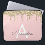 Blush Pink Gold Glitter Sparkle Monogram Laptop Sleeve<br><div class="desc">Blush Pink and Gold Faux Dripping Modern and Elegant Girly Glitter and Sparkle Elegant Monogram Case. This case can be customised to include your initial and first name.</div>