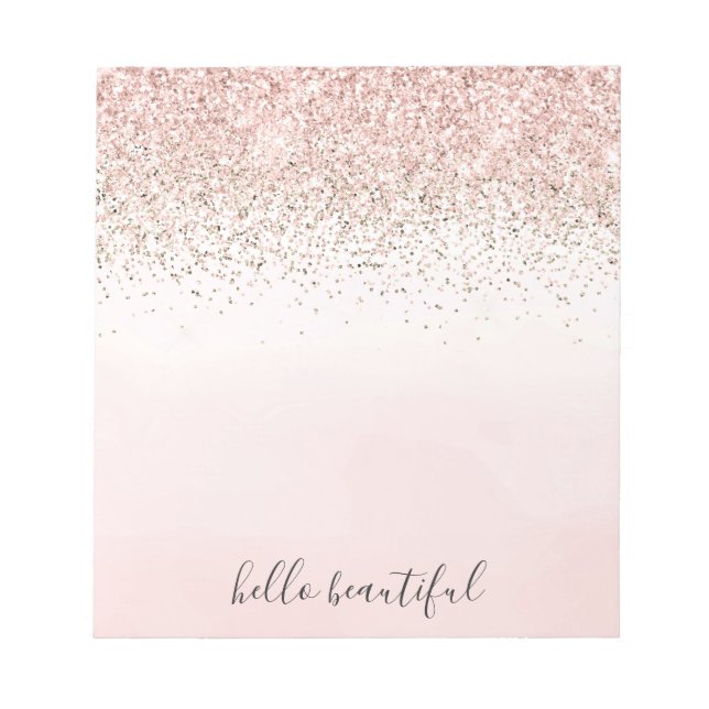 Blush Pink Gold Glitter Sparkle Ombre  Notepad (Front)