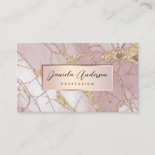 Blush Pink Gold Glitter Stylish Marble QR code Business Card