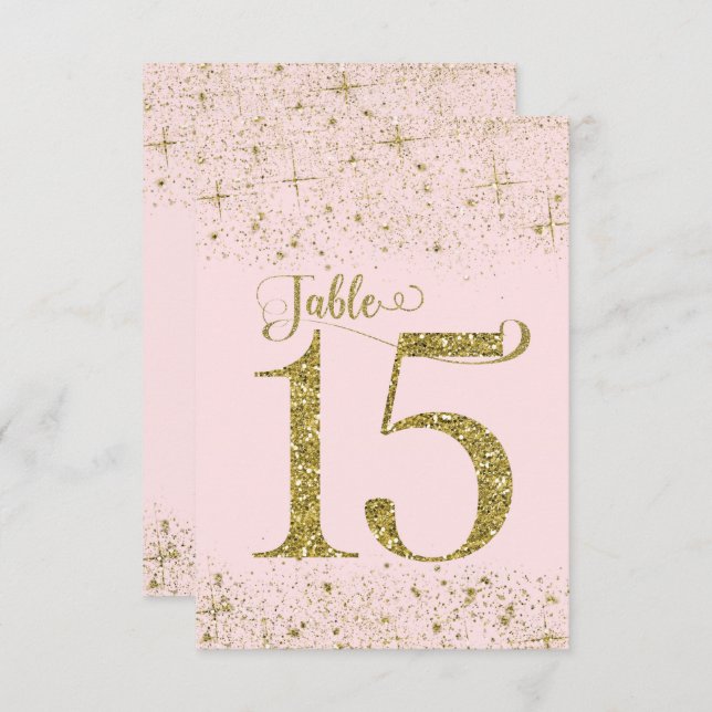 Blush Pink Gold Glitter Table Numbers Number 15 (Front/Back)