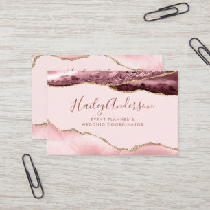 Blush Pink & Gold Glitter Watercolor Gilded Agate Business Card