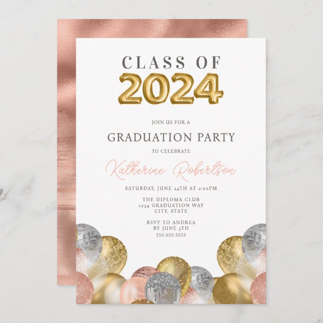 Blush Pink Gold Graduation Party Invitation (Front/Back)