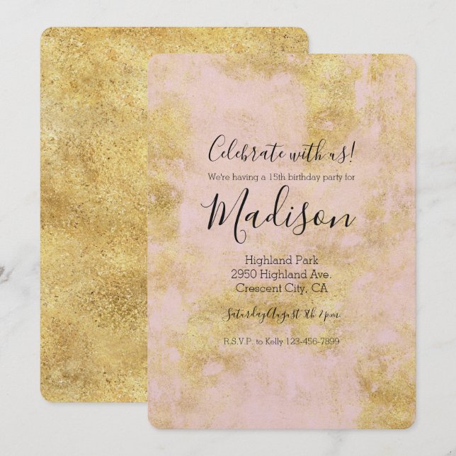 Blush Pink Gold Grunge Invitation (Front/Back)
