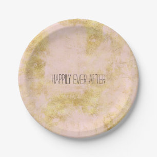 Blush Pink Gold Grunge Paper Plate