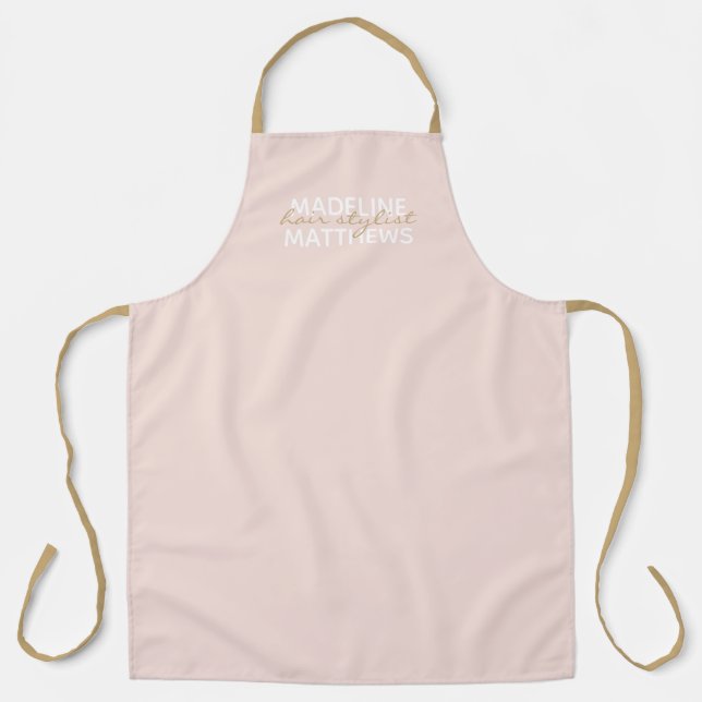 Blush Pink Gold Hair Stylist Script Salon Name Apron (Front)