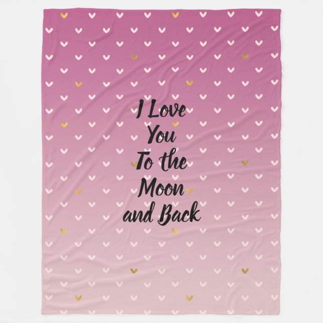 Blush Pink Gold Hearts Ombre Fleece Blanket (Front)