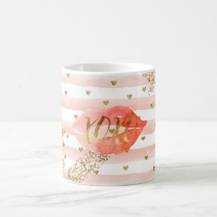 Blush Pink Gold Hearts XOXO Glitter Lips Coffee Mug