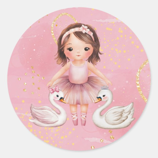Blush Pink Gold Ink Ballerina 00th Birthday Party Classic Round Sticker (Front)