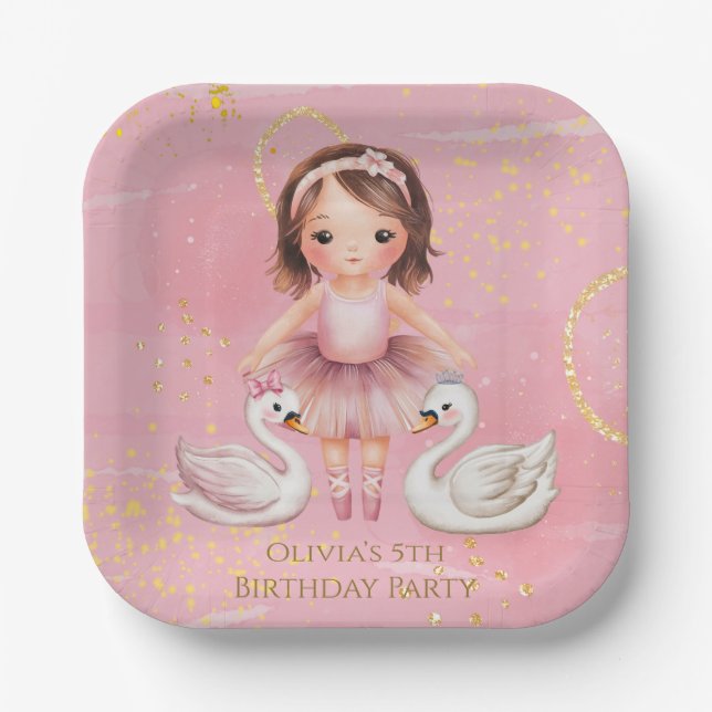 Blush Pink Gold Ink Ballerina 00th Birthday Party Paper Plate (Front)